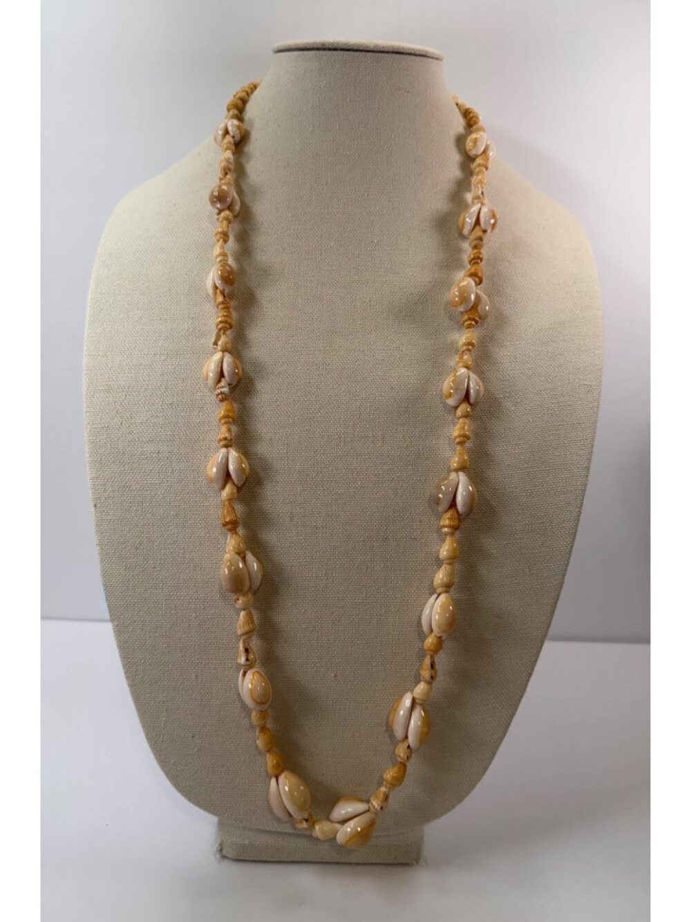 Long Cowrie Shell Necklace Natural Shell Beaded 37in Coastal Boho Style